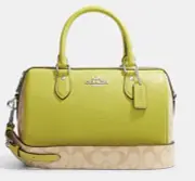 *COACH*(CJ592)~Rowan Satchel in Signature Canvas~Silver/Light Khaki/Key Lime