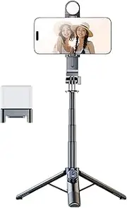 Phone Camera Tripod, Phone Selfie Stick, Extendable Phones Selfie Sticks, Aluminum Alloy with Light 360 Rotating Mount Stand for Video Recording Photo Live Stream