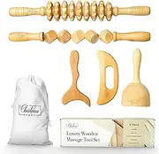Château Avant Luxury Wooden Massage Tool Set, 5-Piece Lymphatic Drainage & Sculpting Kit – Cupper, Roller, Contouring Board, Scraper & Rope Roller