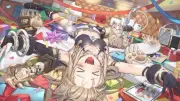 Anime girls closed eyes lying on back cats Playmat Game Mat Desk