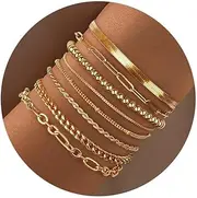 [Kakonia] 8Pcs Gold Bracelet Jewelrys For Women, 14K Real Gold Plated Dainty Trendy Stackable Stacking Bracelet Jewelrys Chain Charm Link Paperclip Beaded Bracelet Jewelry Stainless Steel Stretch Layered Women's Bracelet Jewelry Sets