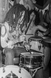 American Rock musician Lenny Kravitz on drums Arrowhead Ranch owne - Old Photo