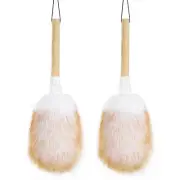 Feather Duster, Lambswool Duster for Cleaning Set of 2, Wooden Handle with Ha...