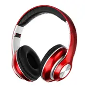 Wireless Folding bluetooth V5.0 Gaming Headphone Hi-Fi Stereo Earphone With Mic FM SD Card RED COLOR
