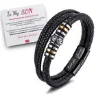 To My Son Love You Forever Leather Braided Bracelet Wristband + Gift Card Gift