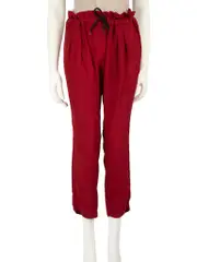 Red Cropped Drawstring Trousers