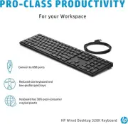 Lot x 10 HP Smart 320K Slim Wired Keyboard 108 Keys QWERTY Black L96909-001
