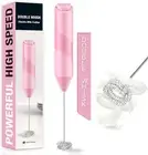 Double Whisk Handheld Electric Milk Frother Battery Operated Foam Maker - Pink