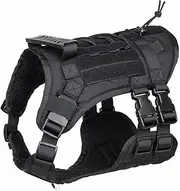 Tactical Dog Harness for Medium Large Dogs No Pull, Military Dog Harness with Handle,Service Dog Vest with Molle & Loop Panels, Adjustable Pet Harness for Training Hunting Walking Black