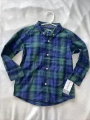 carters Blue/ Green/ Black Watch plaid button down little boy 4T