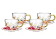 Ashdene Springtime Soiree - Double Walled Glass Cup & Saucer 4 Pack