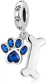 [Teleye] Dog Paw & Bone Charm 925 Sterling Silver Charm Fits For Pandora Bracelet, European Charms Bracelet, Women Gift, Silver, zircon gemstone