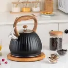 3.5L Black Whistling Tea Kettle Teapot Water Kettle, Pumpkin Design, Induction