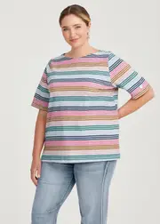 [Taking Shape] Taking Shape Cotton Stripe T-shirt Size 16 in Multi Stripe - Plus Size Women's Tops & T Shirts Multi Stripe