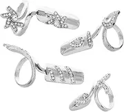 Ipetboom Piece Women Nail Tip Patch Set Silver Ring Frame Rhinestone Decor Multi-size for Parties Proms Special Events
