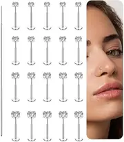 [Glupez] 21PCS Nose Studs Stainless Steel Threadless Nose Piercings Lip Studs Push In Flat Back Earrings CZ Nose Nostril Tragus Helix Body Piercing Jewelry 20G 18G 16G