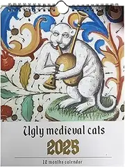 Weird Medieval Cats Calendar 2025, Fun Cats Wall Calendar 2025, Creative Ugly Cat Calendar 2025 for Home Decor, Hanging Calendar Family Planner & Daily Organiser, for Cat Lovers