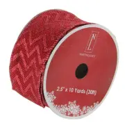 Northlight 12 Wine Red Glitter Chevron Burlap Wired Christmas Ribbon Spools 2.5"