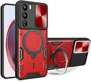 FORZARMOR for Oppo A80 5G (6.67 Inch) Case Shockproof with Back Camera Slide Window Cover, Ring Kickstand Armor Military Rugged Cover (for A80, Red)