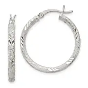 Sterling Silver 2.5mm Diamond-Cut Laser-Cut Hinged Hoop Earrings