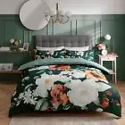 Painted Large Floral Bloom Green White 100% Cotton Duvet Cover Quilt and Pillow