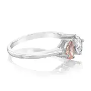 Sterling Silver Rhodium Plated White And Morganite Pear Fancy Ring, Q