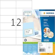 HERMA 4457 Self Adhesive Multipurpose Labels, 12 Labels per A4 Sheet, 100 Sheets, 105 x 48 mm, 1200 Labels, Blank Universal Labels Stickers, Sticky Labels for Laser & Inkjet Printer, White