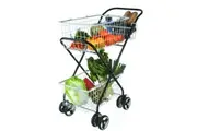 Shopping Trolley Folding Cart with 3 Baskets Swivel Wheels Deluxe