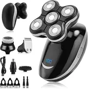 Congeowe Men's Bald Head Shaver, 5-in-1 Rechargeable Groomer with 7D Self-Adjusting Blades, IPX7 Waterproof Shaver Wet & Dry for Men, Ergo Palm Grip (Black)