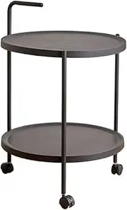 TOMVAES 2 Tier Round Side Table, Sofa End Table, Compact Plant Display Stand for Living Room, Balcony, Hotel 43 x 68 CM Black