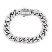 Invicta Men's Authentic 7.87inch Cuban Chain Iced Out Heavy Silver Tone Bracelet