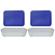 Pyrex 7211 6-Cup Glass Storage Dish w/ 7211-PC Cadet Blue Lid (2-Pack)