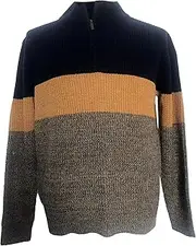 [Gsywaipei] Mens Zip Pullover Knit Sweater Winter Color Block Male Knits Sweaters Casual Long Sleeve Knitted Pullovers, Yellow, Large