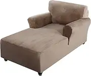 High Stretch Velvet Chaise Lounge Cover Soft Chaise Slipcovers for Living Room with Double Arms Cozy Chaise Chair Cover