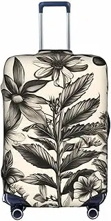 [Pvinnk] Floral Herbs Botanical Pattern Print Protective Luggage Cover Elastic Washable Suitcase Protector Travel Gear Protector, White, Large
