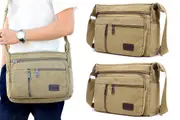 2pcs Canvas Messenger Bag Men's Sling Bag Cross Body Bag Shoulder Bag for Travel-Khaki