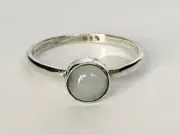925 Sterling Silver Aqua Chalcedony Ring Round Stack US Size 6 7 9 Minimalist