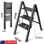 3 Step Multi Purpose Ladder Aluminium Non-Slip Folding Step Stool Foldable Black