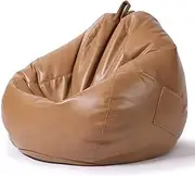 Bean Bag Chair Cover Lazy Sofas Cover Imitation PU Leather Waterproof Gaming Beanbag Chair (Without Filling) with Handle and Side Pockets,Khaki,80 * 90CM