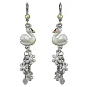 KIRKS FOLLY SWANS IN THE SNOWFLAKES LEVER BACK EARRINGS IN SILVER TONE