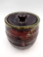 Raku Fired Handmade Studio Art Clay Multicolor Iridescent Glazed Pottery Jar