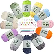 12x50g Easy Thick Wool Yarn, Chunky Wool Cotton Yarn for Crochet with Easy-to-See Stitches, Crochet Yarn with Crochet Accessories for Beginners Crochet
