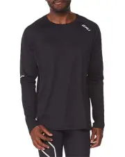 2XU Aero L/S Mens Running T-Shirt - Black/Silver Reflective - XXL