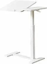 70 * 40cm Adjustable Height Mobile Station-Pneumatic Standing Platform with 0-60° Tilted Desktop, C-Shaped Frame, Silent Wheel, Laptop Workstation (Maximum Load 15kg),White