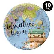 Let the Adventure Begin Travel around World Theme 9 inch 23cm Plates 10PK - Kids Birthday Party Tableware
