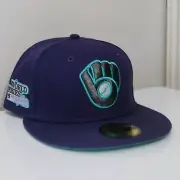 MILWAUKEE BREWERS NEW ERA 59FIFTY 5950 SIDE PATCH FITTED HAT CAP SIZE 7 PURPLE