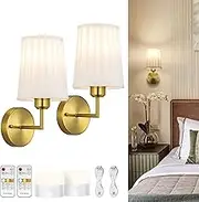 NookNova Battery Operated Wall Sconce, Pleated Wall Sconces Set of Two Battery Operated with 10000 mAh Reachargeable Light Dimmable Battery Powered Wall Lights
