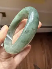 纯天然翡翠A货 51 mm Grade A Burmese Myanmar Jadeite Bangle 冰油綠
