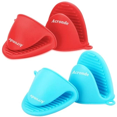 2 Pairs Mini Oven Gloves Silicone Heat Resistant Cooking Pinch Mitts Potholde...