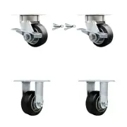 4 Inch KP Rubber on Aluminum Caster Set with 2 Brakes/Swivel Locks 2 Rigid SCC